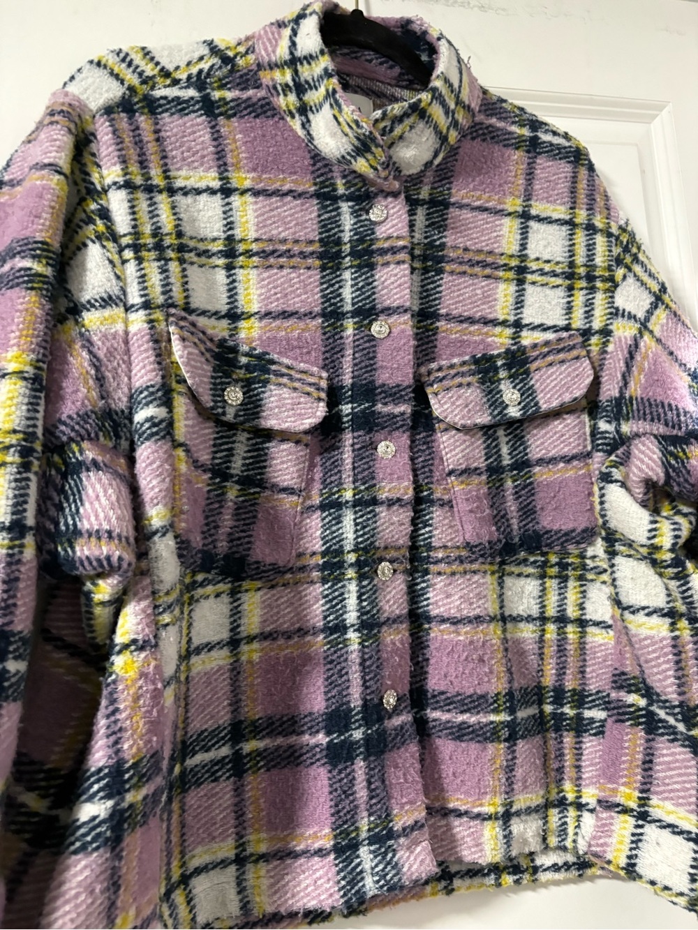Zara Pink Plaid Utility Jacket with Button Flap Pockets